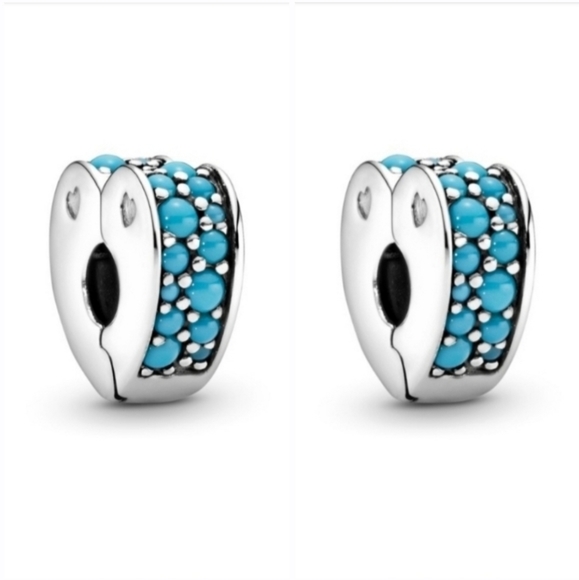 Pandora Jewelry - 💙 2 X Pandora Blue Pavé Heart Clip Charms 💙